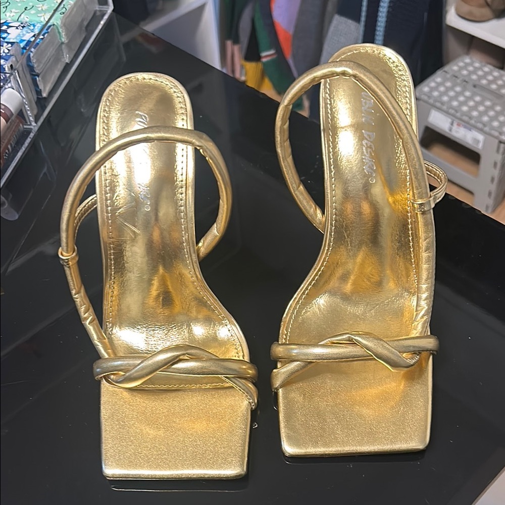 Public Desire Gold Heels with Square Toe